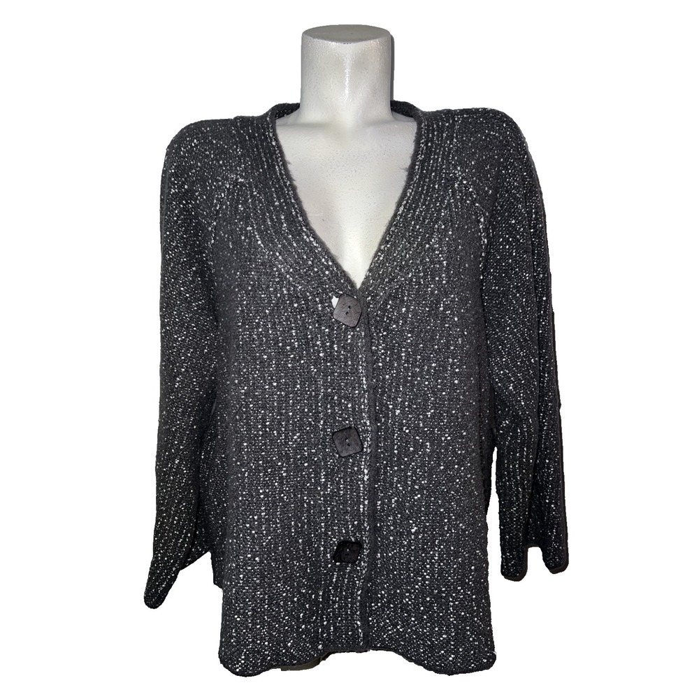 Habitat Clothes To Live In Gray Speckled V-Neck Button Cardigan Sweater XL 89913